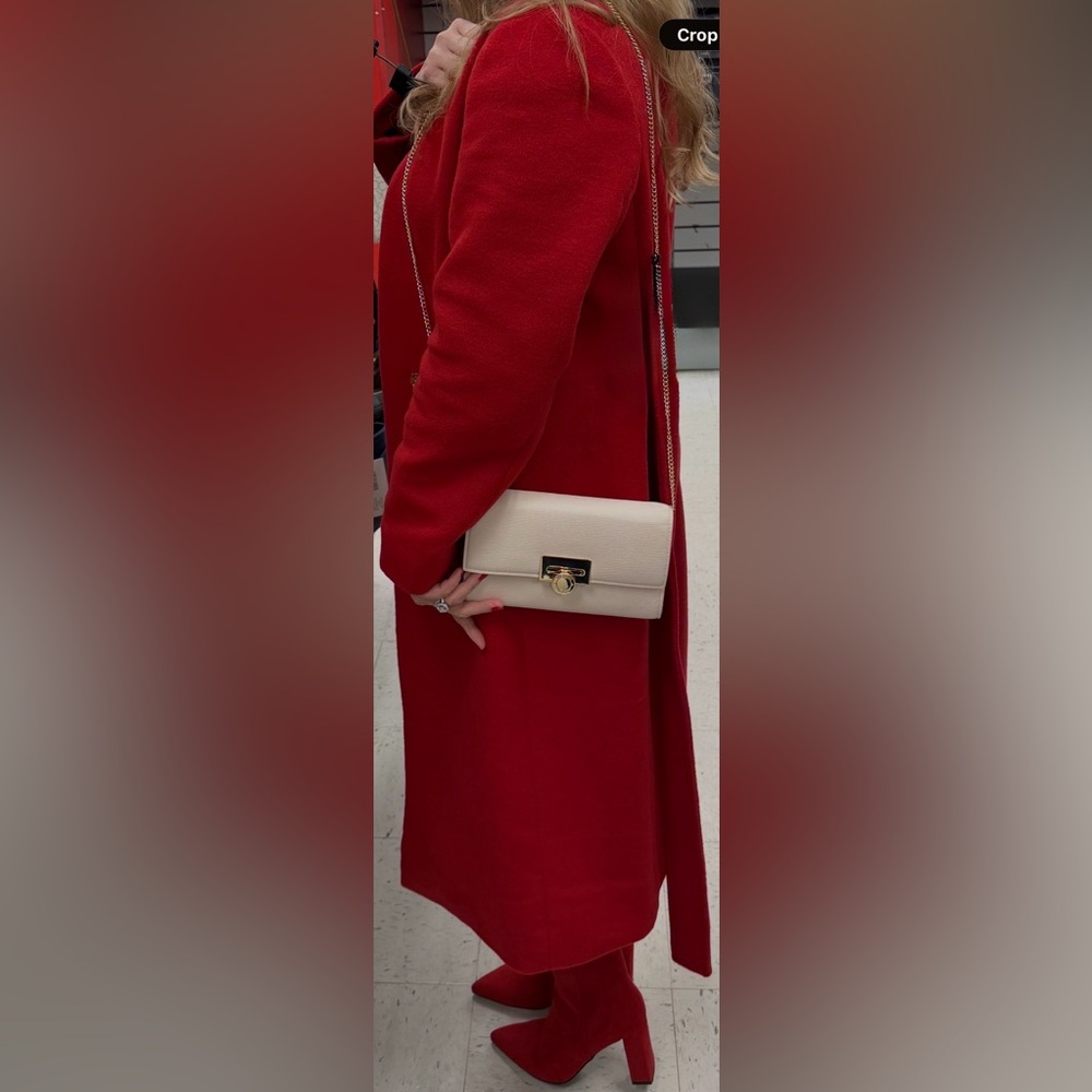 2 pc WHBM Convertible Scarf Wool-Blend Coat/red suede booties